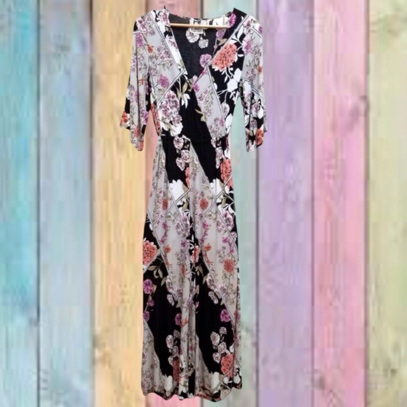 Jaase Pants - Jaase Black Floral Wide leg Deep V-neck Tie Waist Jumpsuit